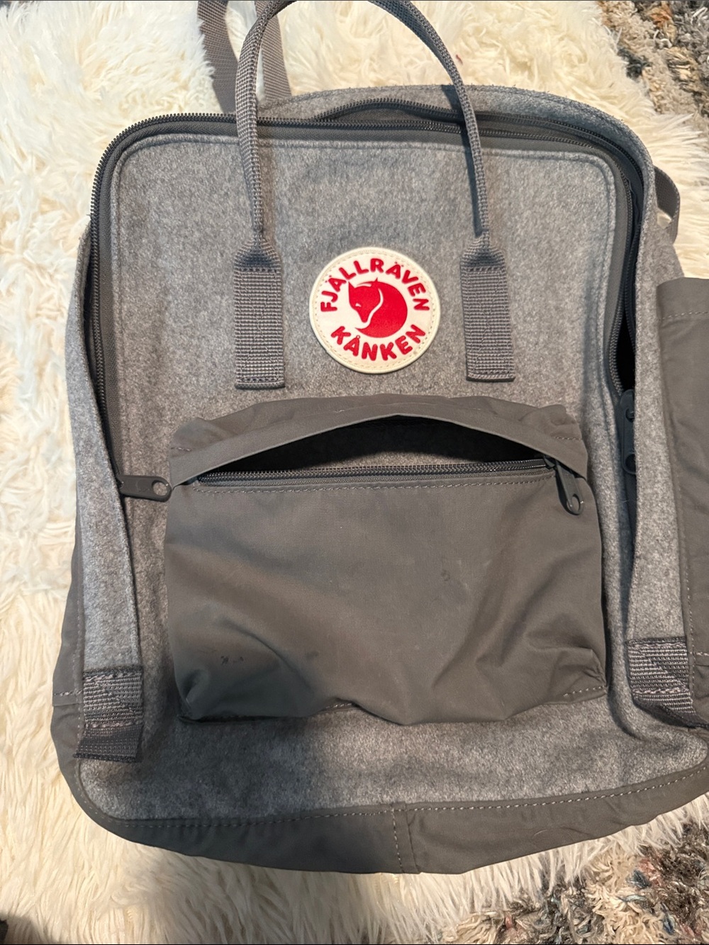 Fjallraven Kånken Backpack in Gray with Red Logo